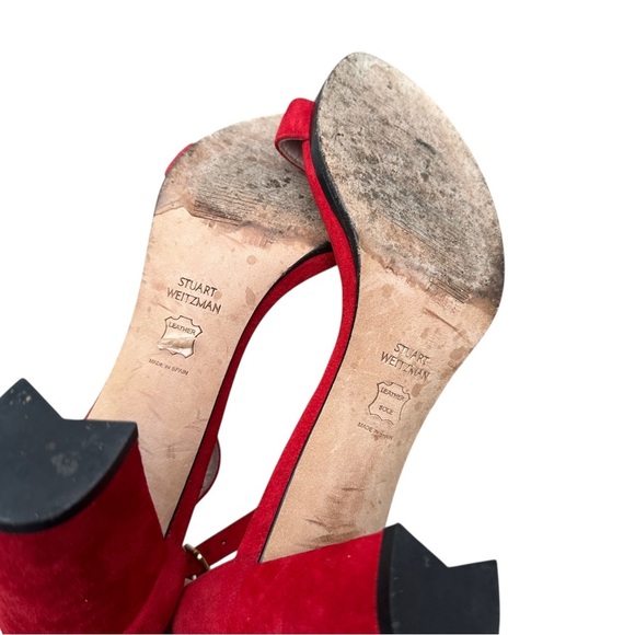 Stuart Weitzman nearly nude Red Suede Block Heel Sandals size 8 - Picture 9 of 9